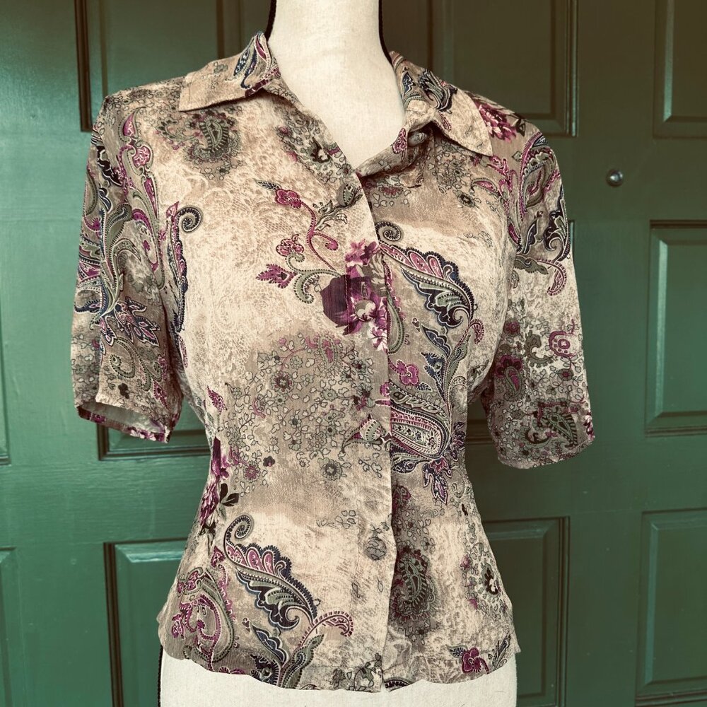 Vintage | Kari New York | Floral Paisley | Sheer | Button-Up Blouse | Size 12